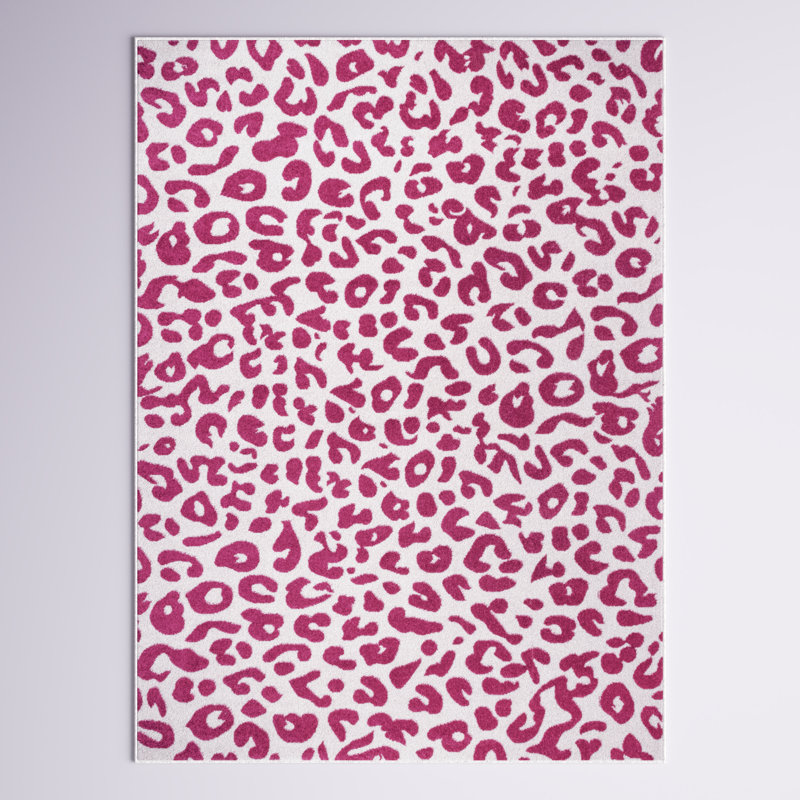 Tapis rose à imprimé léopard Kaitlin, Rectangle 6 pi 7 po x 9 pi