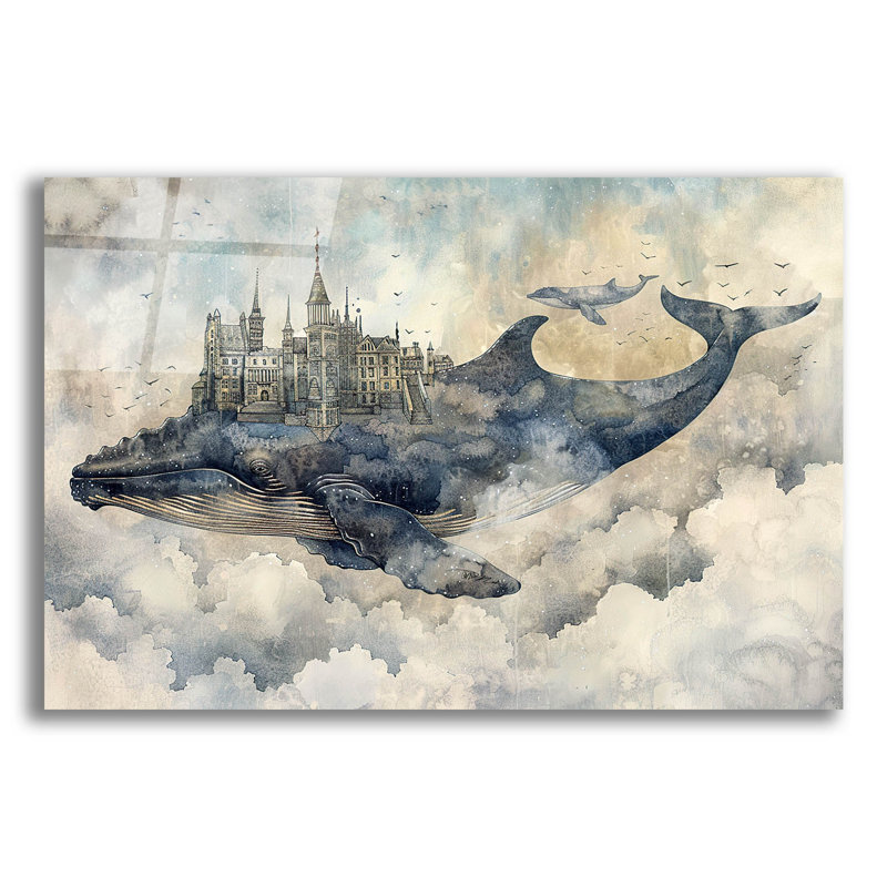 «Blue Whale And City» par Momart, art mural en verre acrylique, H 16 po x l 24 po x P 0,2 po