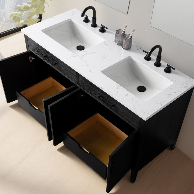 Meuble-lavabo double 54 po avec dessus Sebastiano, Chêne noir