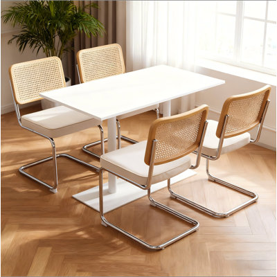 Ensemble de 4 chaises de salle à manger, chaises d'appoint latérales en rotin de velours avec pieds chromés, chaises de style moderne Mid-Century conçues par Breuer, chaises de cuisine de salle à manger rembourrées