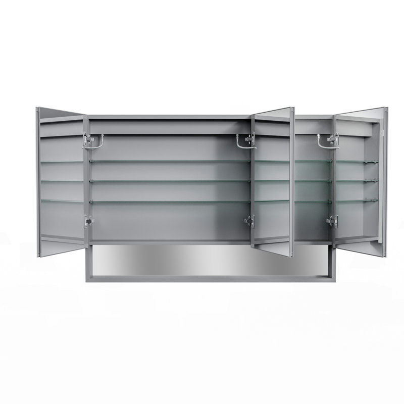 Armoire à pharmacie encastrée ou à fixation en surface sans cadre à 3 portes avec 3 tablettes réglables et prise de courant