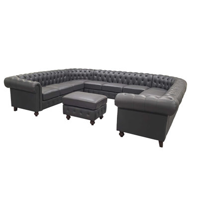 Emelle Old Fashion Top-Grain Leather Match Sectional Sofa