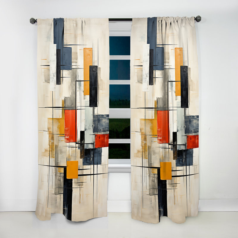 Ivory Illusions Abstract Shapes - Modern Velvet Curtain - Room Darkening - 1 Panel, 52" W x 63" L
