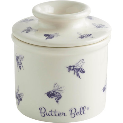 Butter Bell - Le pot à beurre Original par L Tremain, un garde-plat à beurre en céramique de comptoir français avec couvercle pour beurre à tartiner, collection Farmhouse, abeilles de spécialité, bleu et blanc