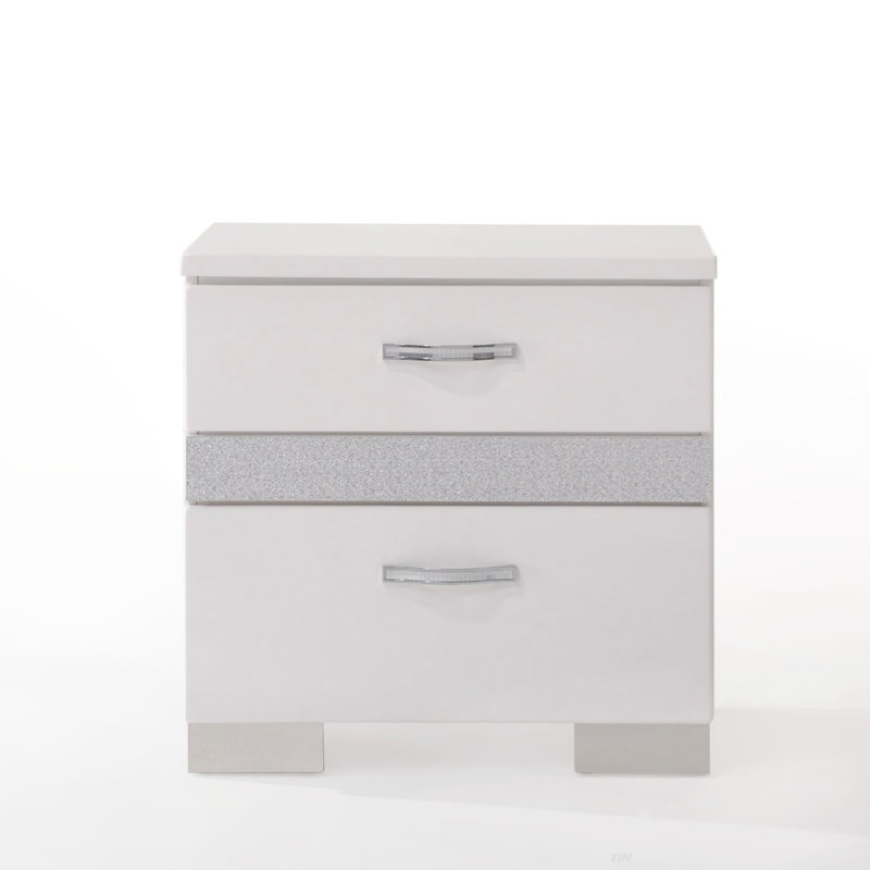 Table de chevet avec finition blanche brillante et 3 tiroirs