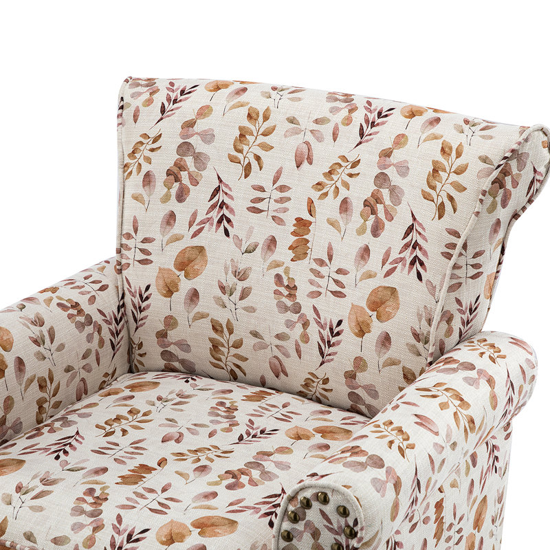 Asul Armchair with Nailhead Trim, Beige Polyester Blend