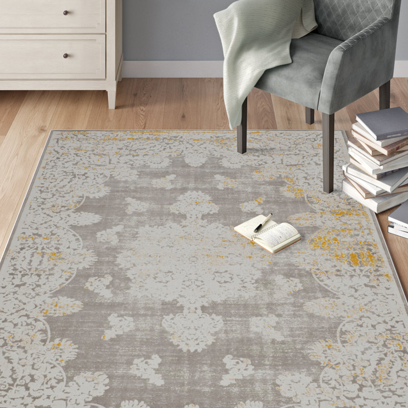 Tapis oriental gris / ivoire Alpine, Rectangle 4 pi x 5 pi 7 po
