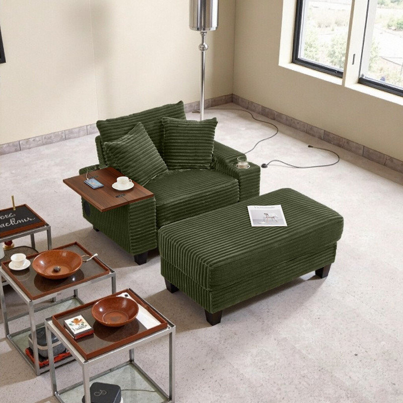 Canapé 74 po multifonctionnel avec repose-pieds Bluetooth et table USB, Vert