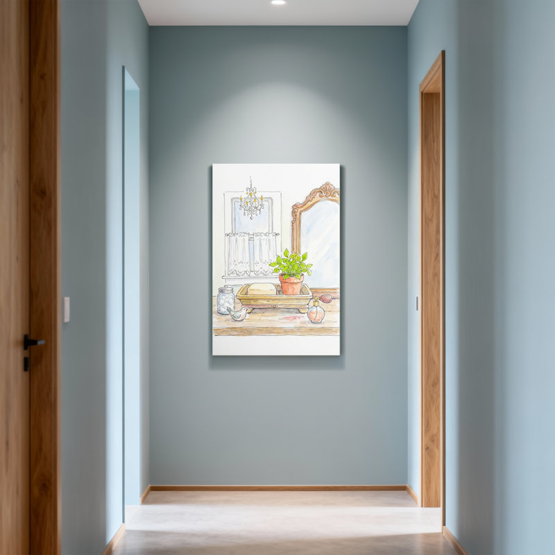 Scène de salle de bain Bath & Laundry avec miroir et plantes, H 24 po x l 16 po