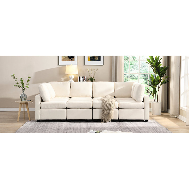 Lit modulaire de 103 po avec deux repose-pieds mobiles et 3 options de chargement beige, Beige