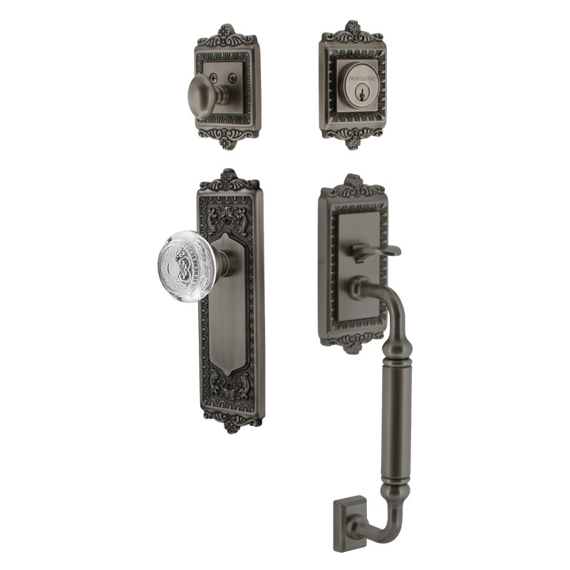 Nostalgic Warehouse Egg & Dart Plate C Grip Handleset with Single Cylinder Deadbolt and Crystal Egg & Dart Knob, 2 3/4"