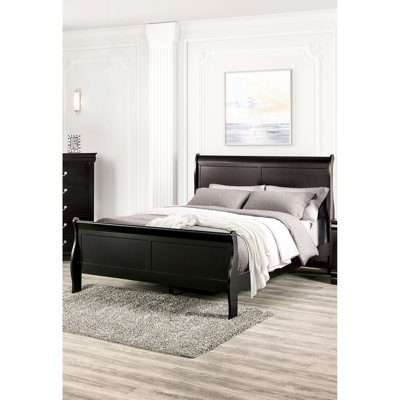 Cadre de lit grand format noir pour la chambre à coucher, bois massif avec placage, style contemporain, fabrication de tiroir anglais, étui de preuve, fondation requise, tiroir transitionnel, preuve, nécessaire