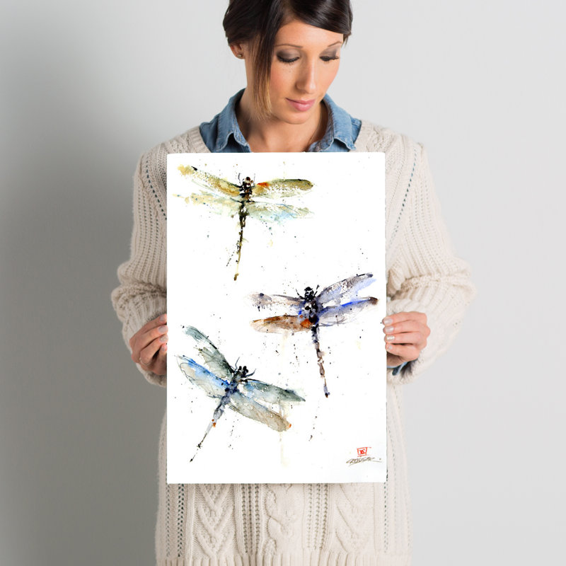 «Dragonflies», peinture sur toile tendue, H 18 po x l 12 po x P 1,5 po
