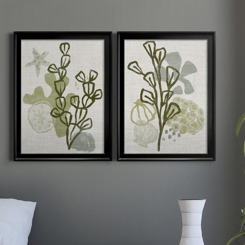 Coral Blockprint I, reproduction encadrée de qualité supérieure - prête à être accrochée, Noir, H 24,5 po x l 37 po x P 1 po