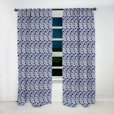 Abstract Curtain Panel, Blue White Modern Blackout Decor - White & Blue Abstract Pattern