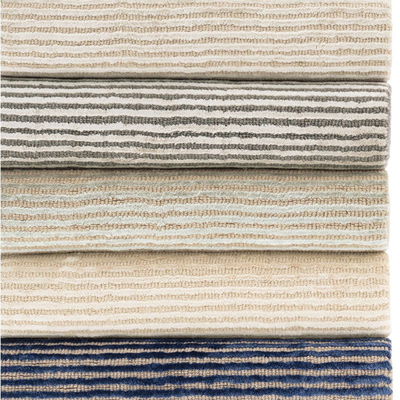 Tapis en viscose / laine noué à la main à rayures Cut Cut, Rectangle 7 pi 6 po x 9 pi 6 po