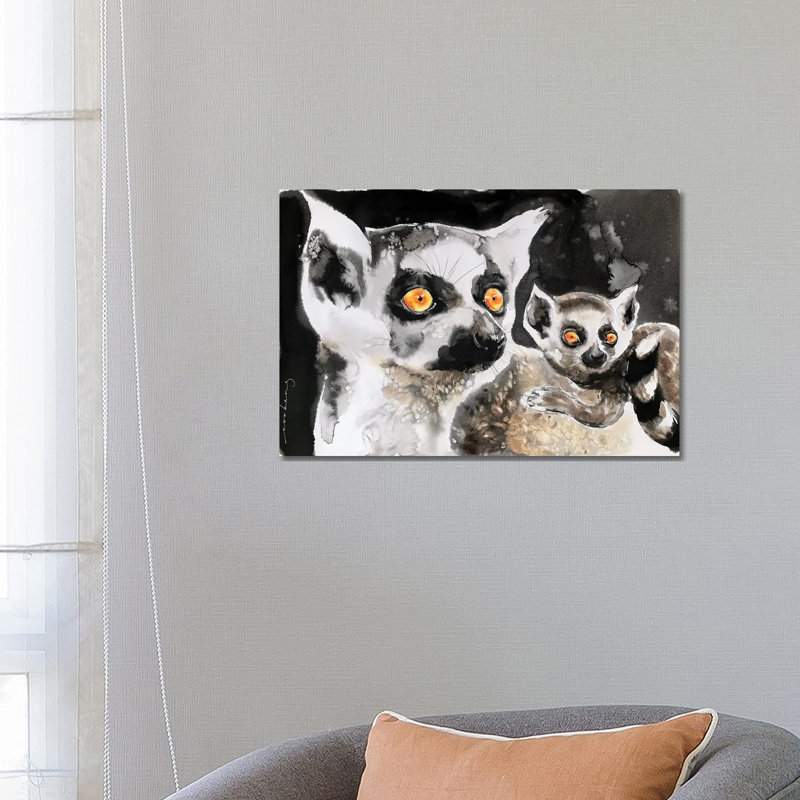 Lemur And Pup - Wrapped Canvas Painting, 66.04 cm H x 45.72 cm W x 3.175 cm D