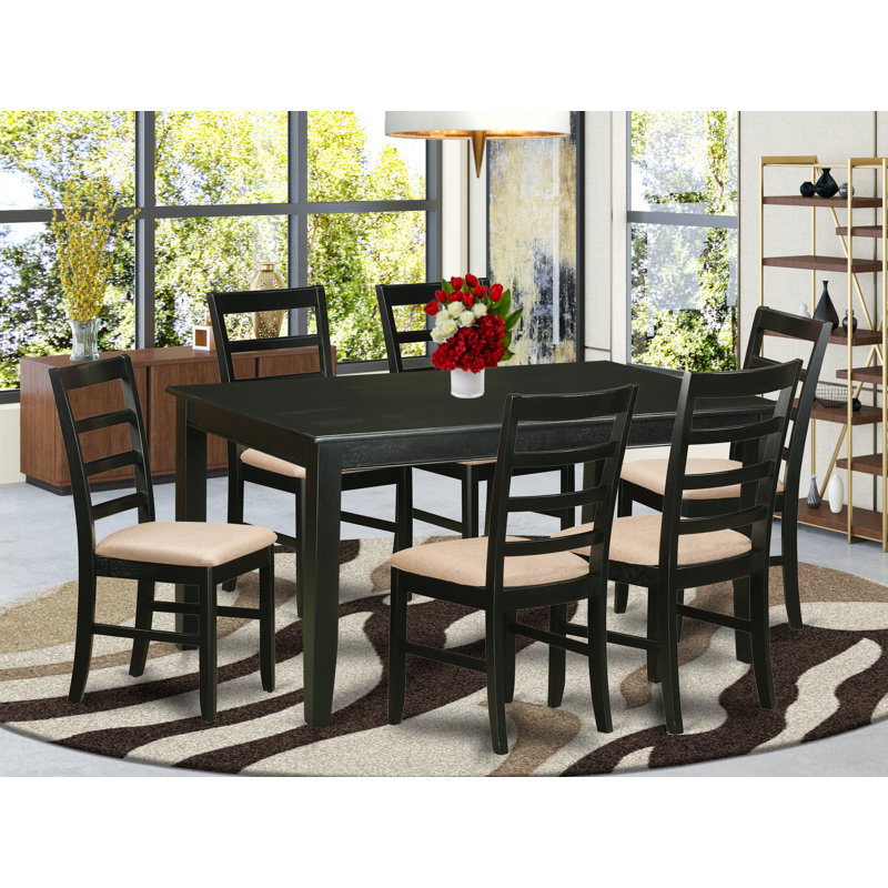 7 Piece Dining Room Table Set Consist of a Rectangle Kitchen Table and 6 Linen Fabric Dining Chairs, Black