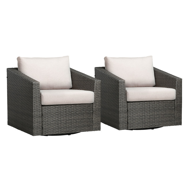 Tiaka 2-Person Swivel Outdoor Seating Group, Beige, Gray