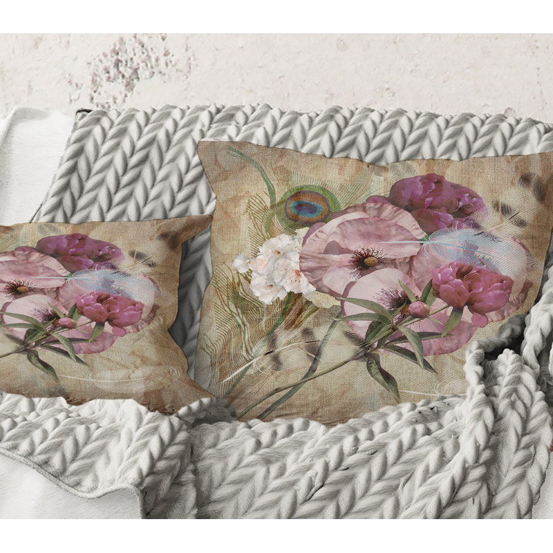 Carré, Iris Bouquet Floral Design - Coussin décoratif à imprimé traditionnel, 18" x 18"