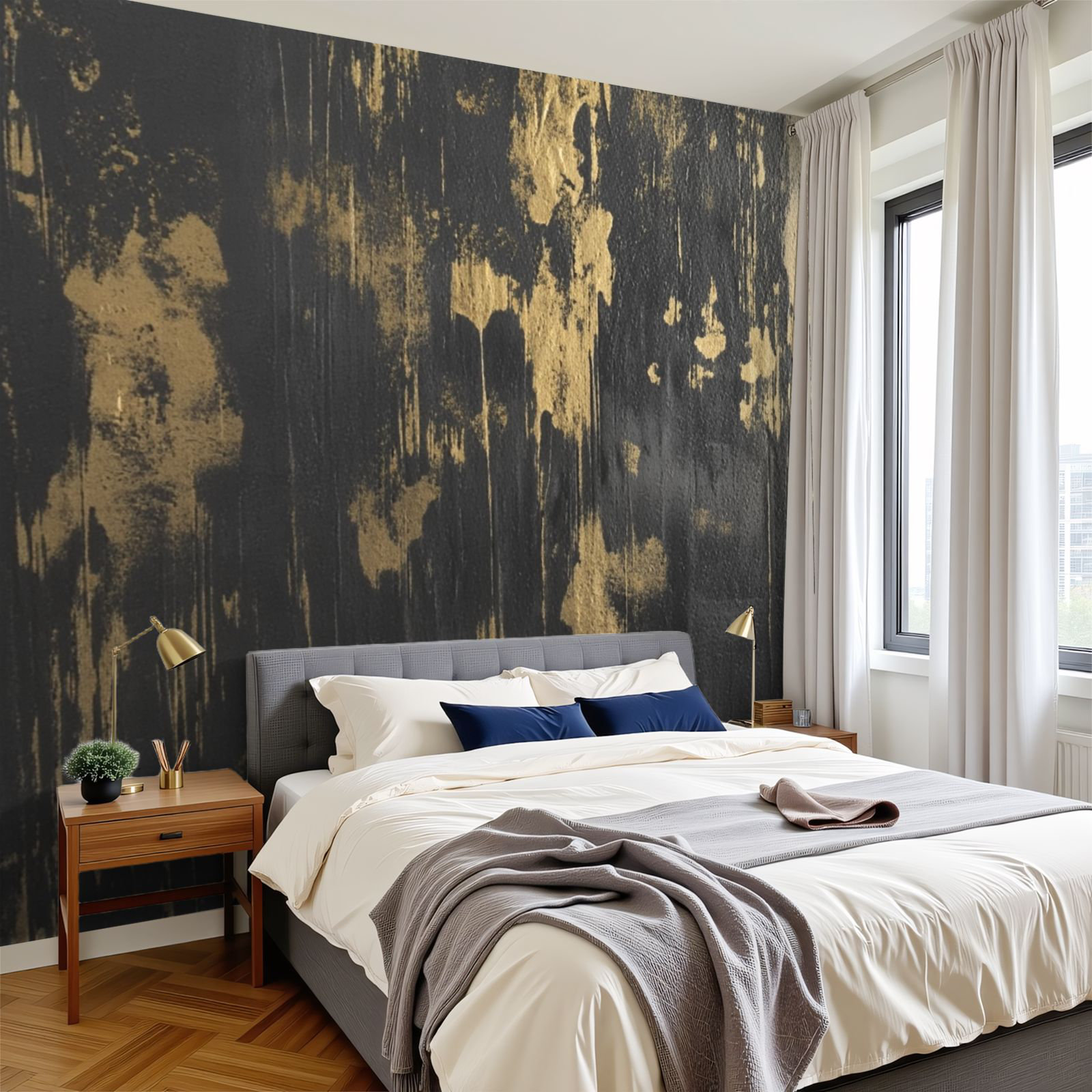 Red Barrel Studio® Peel and Stick Wallpaper Abstract Black Gold ...
