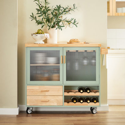 Severns 109cm W Kitchen Island with Solid Wood Top and Locking Wheels