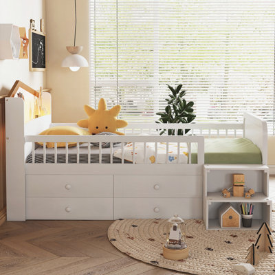 Wooden Bed With House Shape Headboard,Bed With Storage Drawers