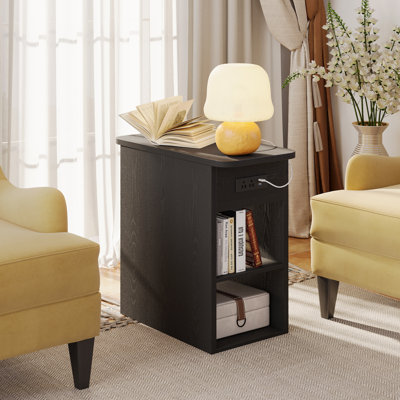 Narrow Side Table, Small End Tables With Flip Top Storage And Outlets For Living Room, Couch, Small Space