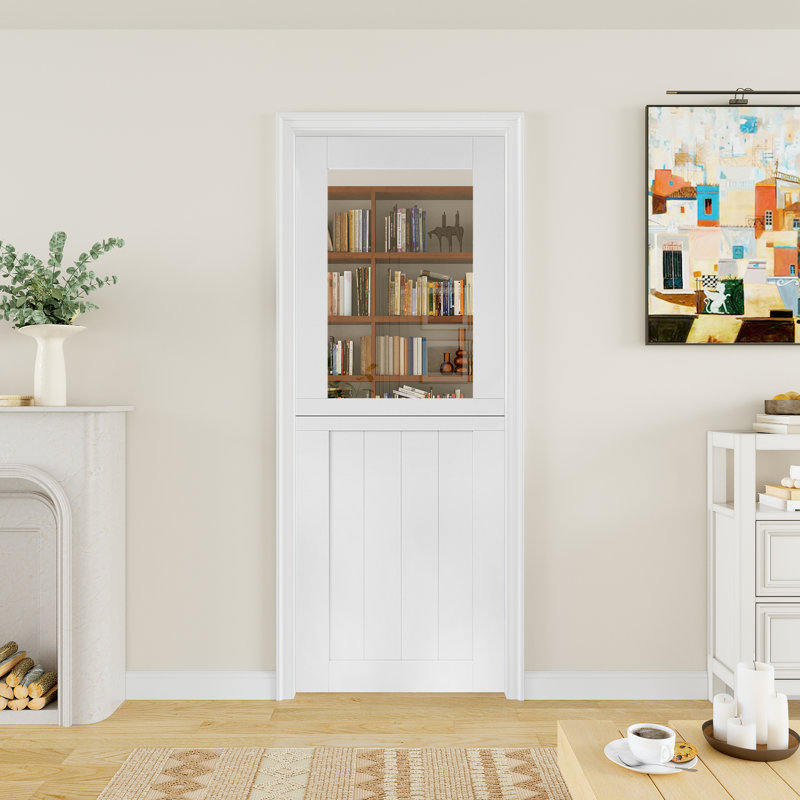 Slab Only, 4-Lite Split Dutch Door 2 Panels Clear Glass Slab Doors Half Interior Door, 32" x 80"