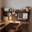 Bureau en fer massif en forme de L brun noyer + noir-847565307-847565304