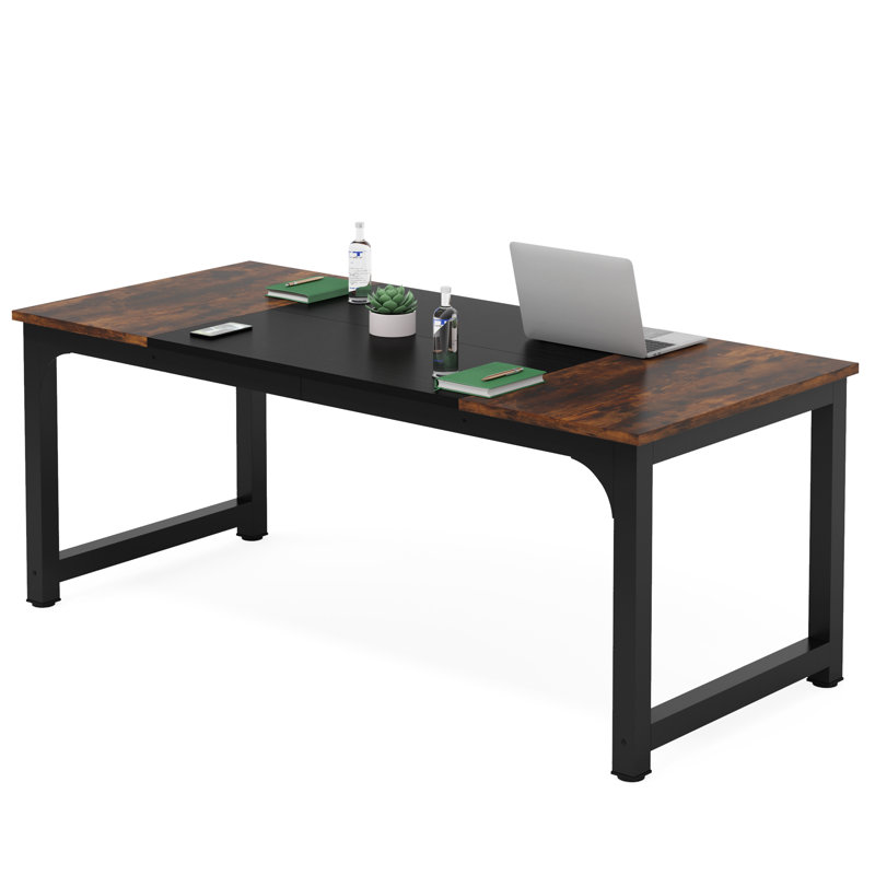 Waltman Rectangle Office Desk, Rustic Brown/Black, 75Cm H x 180Cm W x 80Cm D