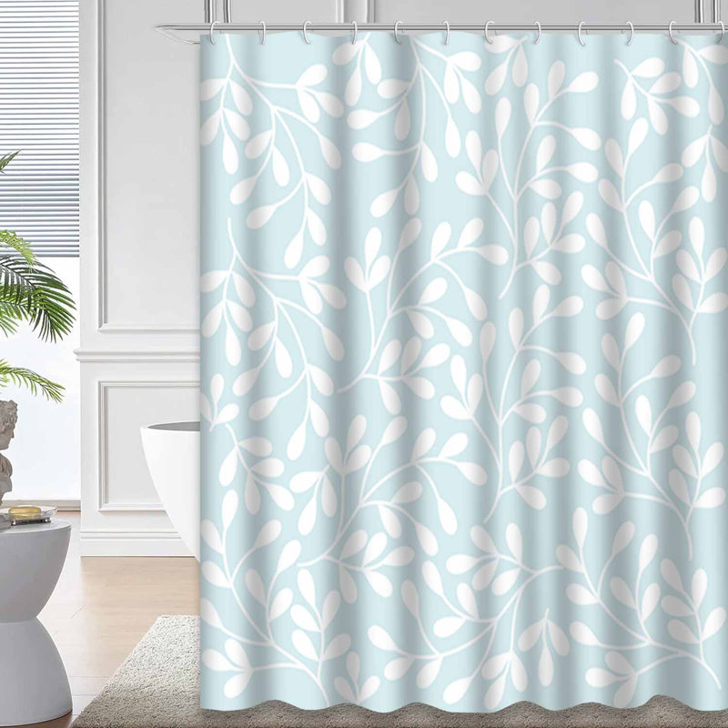 Rideau de douche imperméable à motif floral abstrait bleu clair avec 12 crochets, L 72 po x l 84 po
