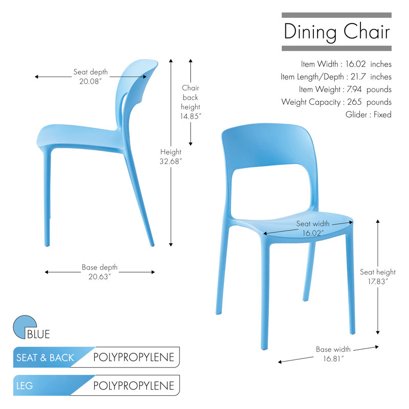 Chainey 17.83'' H Stacking Side Chair, 2, Blue