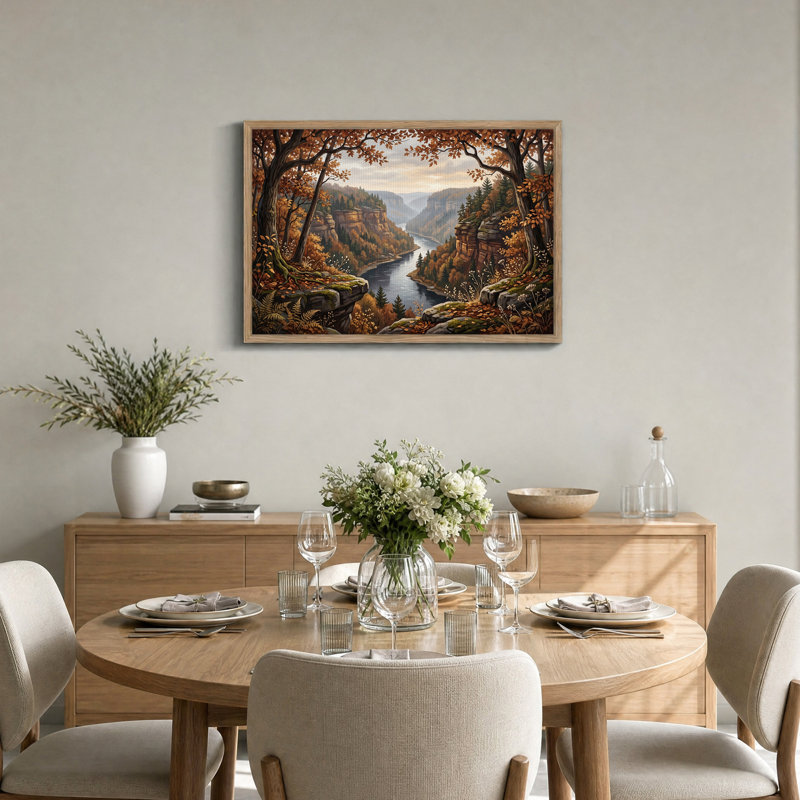 Tableau sur toile représentant la vallée de la rivière d'automne dans le canyon rocheux, 24"H x36"W