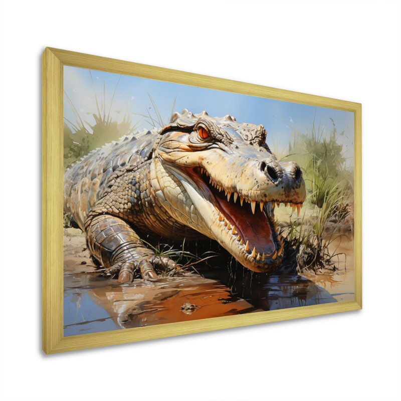 Portrait de crocodile africain, H 24 po x l 32 po x P 1 po, Encadrement doré