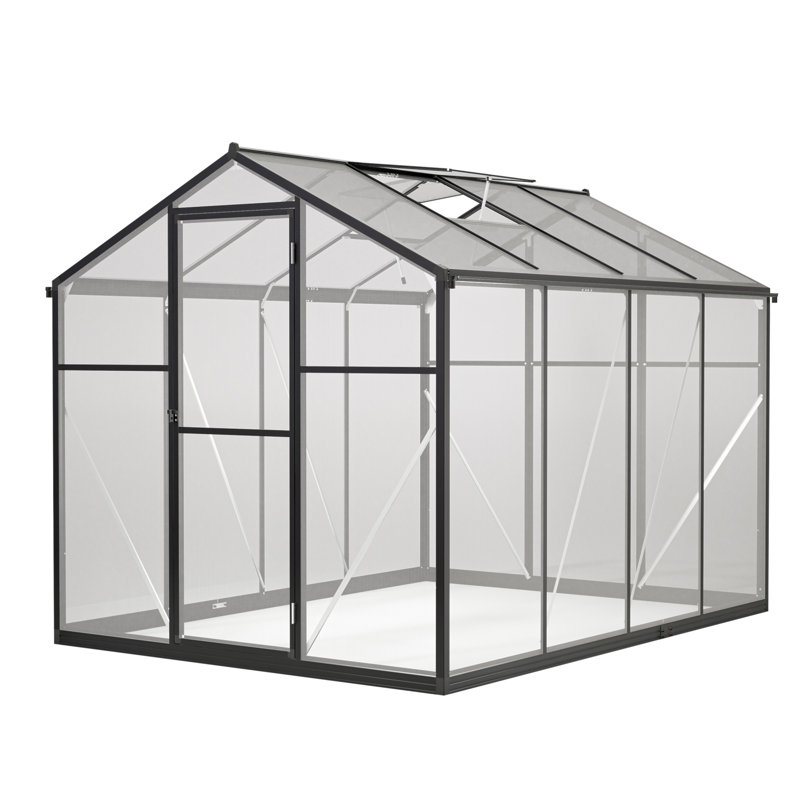 6X8 FT Greenhouse For Outdoors, Polycarbonate Greenhouse With Quick Setup Structure And Roof Vent, Aluminum Large Walk-In Greenhouse For Outside Garden Backyard