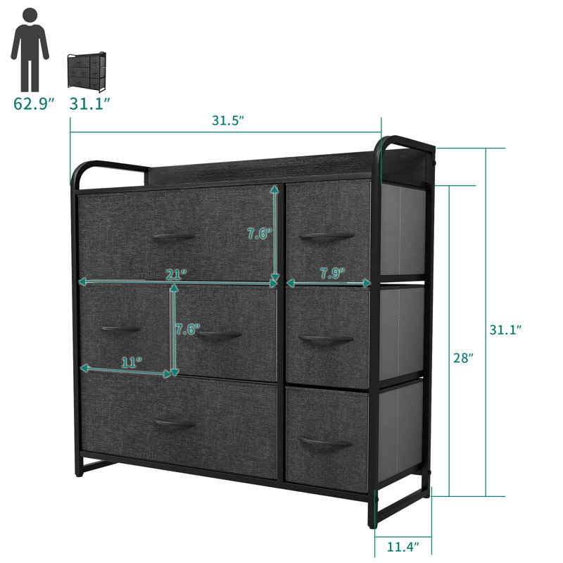 Eriska 7 Drawer 31.5" W Chest, Dark Gray/Black