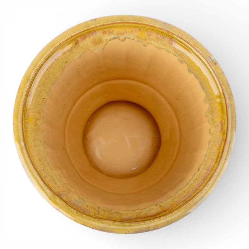 Mustard Ceramic Planter With Ribbed Design