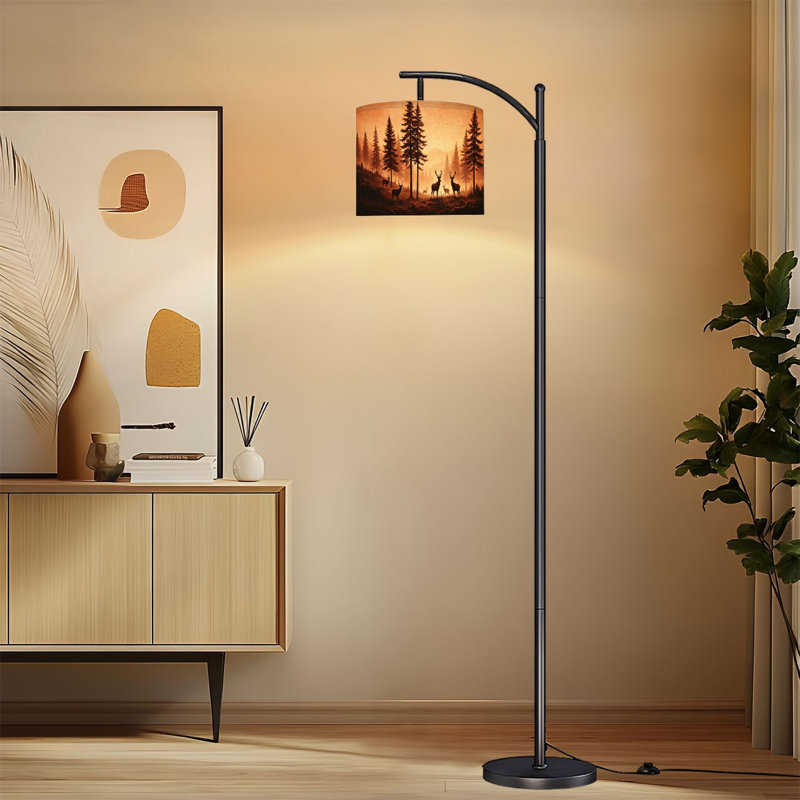 Lampe sur pied à arc avec abat-jour réglable Majestic Deer Misty Forest Sunset