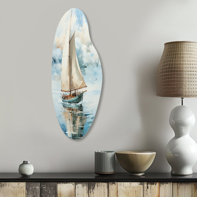 Minimalism Sailboat Serene II - Boat Sailing Curved Shape Assymterical Metal Wall Art