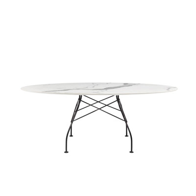Glossy Oval Metal Base Dining Table