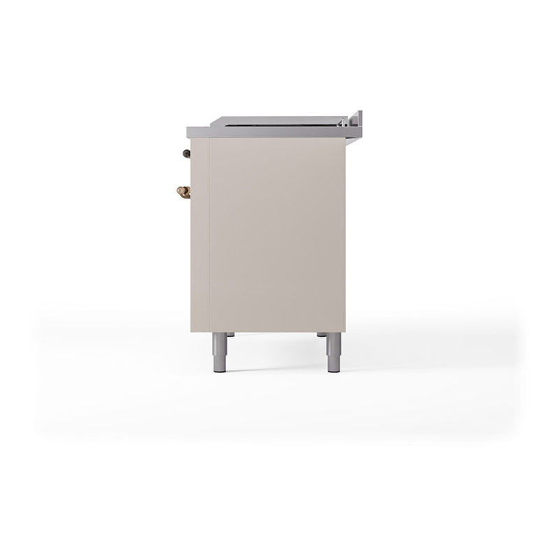 ILVE Nostalgie II Noblesse 48 in Dual Fuel Range, 8 Burner, Griddle, Natural Gas, Antique White/Burnished