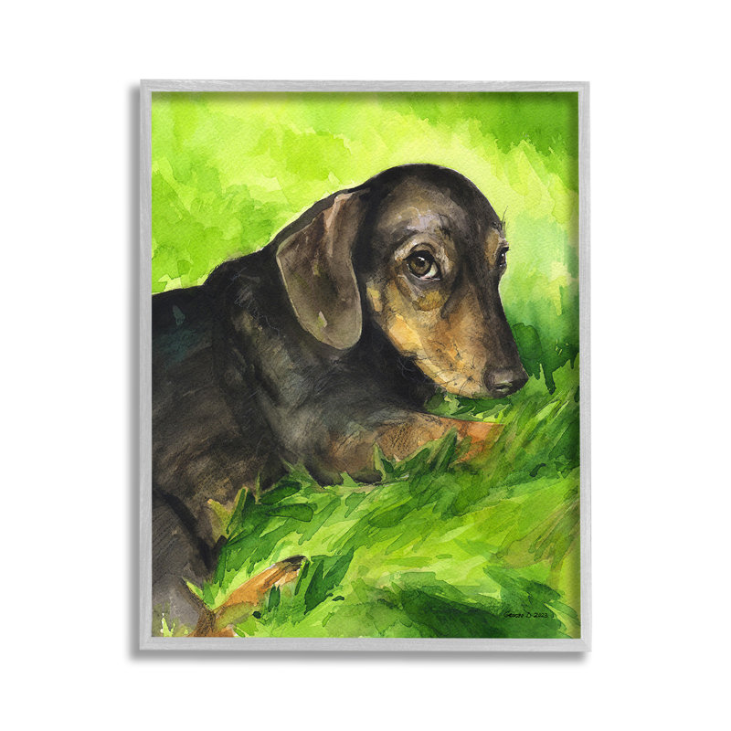 Teckel relaxant dans l'herbe, estampe numérique par GeorgeDyachenkoArt, H 14 po x l 11 po, Estampe numérique Farmhouse