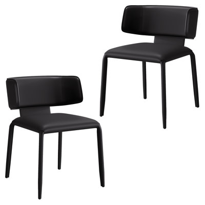 Saddle Leather Dining Chair Upholstered Side Chair With Padded Seat, Wingback Vanity Chair With Metal Frame For Dining Living Room Vanity Office, Black