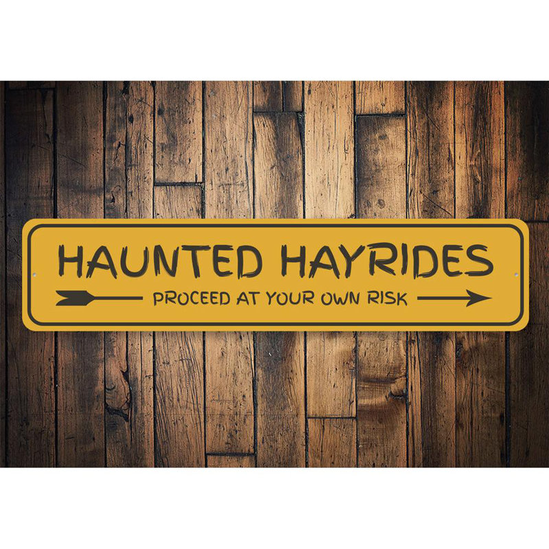 Panneau en aluminium Haunted Hayrides Arrow, H 6 po x l 24 po x P 0,06 po