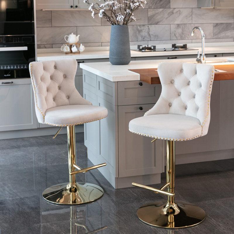 Pascola Swivel Adjustable Height Bar Stools Kitchen Barstools, Beige