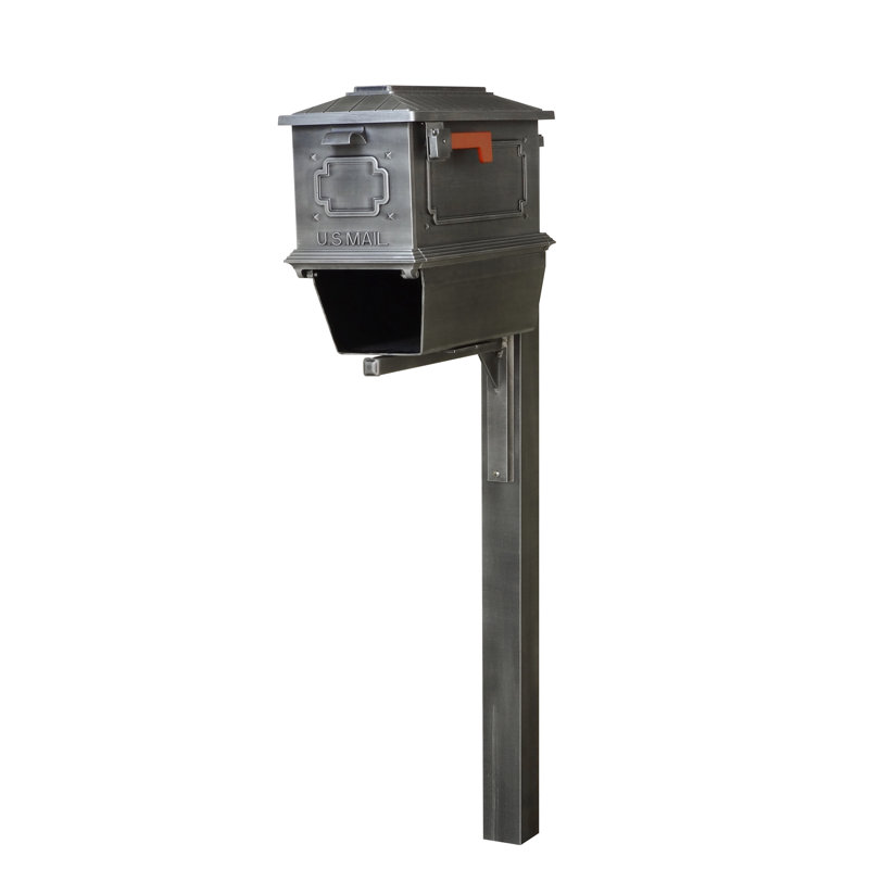 Aluminum Post Mounted Mailbox with Magnetic Closure, Gray