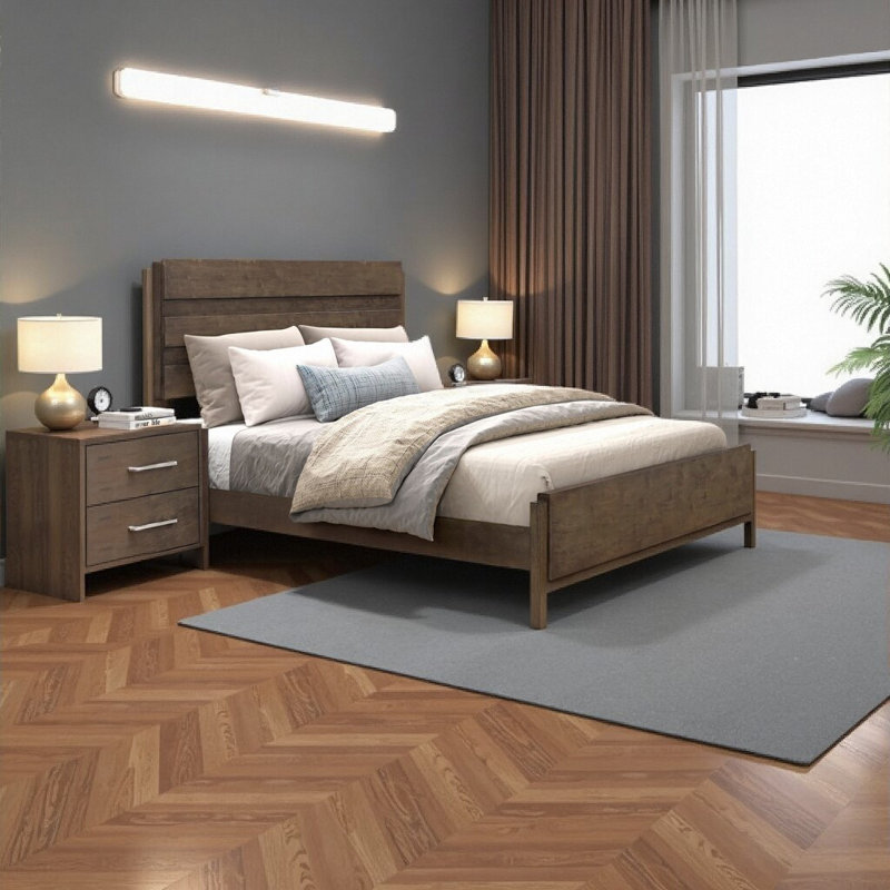 Cadre de lit très grand classique classique - noyer foncé, lit à panneau en bois d'hévéa massif, mobilier de chambre durable, aucun sommier tapissier requis