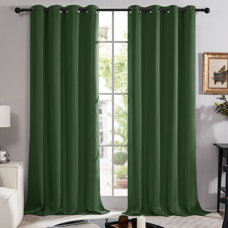 100 Percent Blackout with Liner Grommet Curtain Panel (Set of 4), 52" W x 95" L, Green