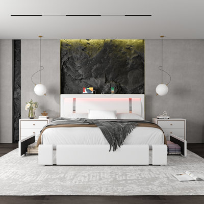 Ensemble de chambre à coucher 3 pièces avec rangement et port de charge Landenn